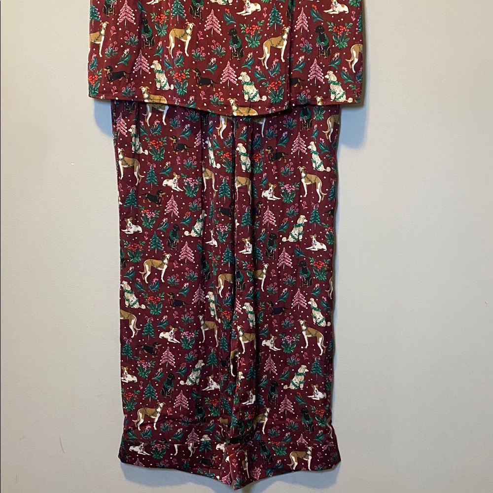 Lands End Pajama Set Women Large Burgundy Holiday Hounds Print Pull On Pant Tank - Picture 5 of 16